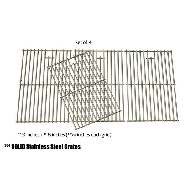 STAINLES COOKING GRATES FOR BRINKMANN 810-8445-W, 810-8446-N, 810-8448-F, 810-9610-F, 810-9620-0 GAS MODELS, SET OF 4