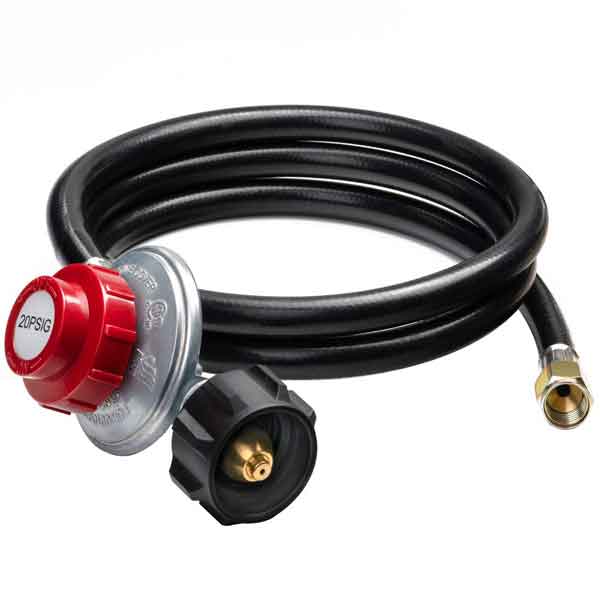 4FT, 48" - 0-20 PSI HIGH PRESSURE ADJUSTABLE PROPANE REGULATOR HOSE QCC1/TYPE1 CONNECTION X 3/8" FLARE FITTING (OUTSIDE DIAMETER OF 5/8') FOR FIREPITS, HEATERS, SMOKERS, GRIDDLE