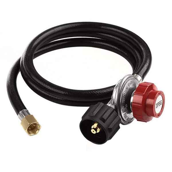 5FT (60IN) HIGH PRESSURE ADJUSTABLE PROPANE REGULATOR 0-20 PSI ALLOWS A MUCH FINER CONTROL OF YOUR BURNERS FITS TYPE-1 (QCC-1) TANK CONNECTIONS-3/8" FLARE FITTING - WORKS WITH 2 BURNER FORGE, STOVE