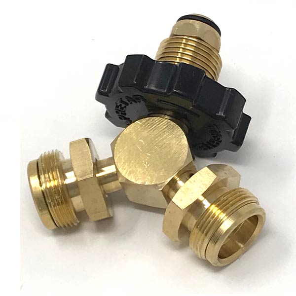 PROPANE MALE TEE ADAPTER 2-1 BY 20 THROWAWAY CYLINDER THREAD WITH TWO DISPOSABLE FITTING APPLIANCES TANK CONNECTOR FOR ROADTRIPS GRILLS - SOLID BRASS