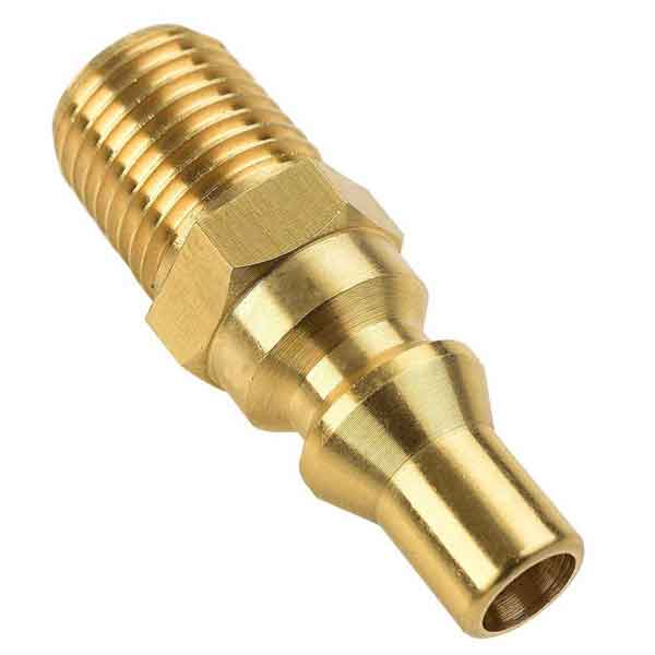 PROPANE QUICK CONNECT FITTING FULL FLOW QUICK-CONNECT MALE PLUG, FOR USE WITH LP GAS SYSTEMS- MALE FULL FLOW PLUG: 1/4" MALE NOMINAL PIPE THREAD (NPT.) X MALE QUICK CONNECT.