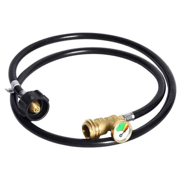 REPLACEMENT 6 FT PROPANE TANK HOSE WITH GAUGE -LEAK DETECTOR FOR GAS GRILL, 5TH WHEEL, RV, SMOKER, CAMP STOVE, FIRE PIT ACME TO MALE QCC/POL FITTINGS