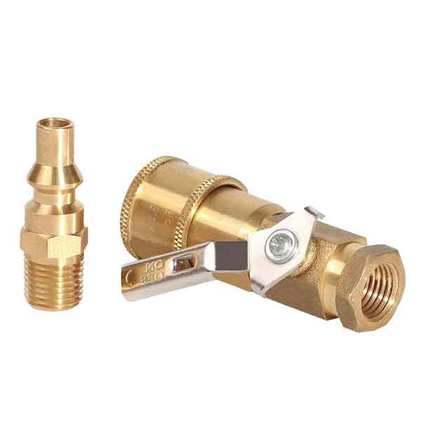 RVS OUTDOOR KITCHEN, CAMP STOVE 1/4" QUICK CONNECT PROPANE OR NATURAL ADAPTER KIT - SHUTOFF VALVE & FULL FLOW MALE PLUG. SOLID BRASS